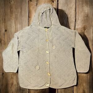 Rico Women's Light Brown Hooded Open Knit Cardigan 100% Cotton Button Down VTG